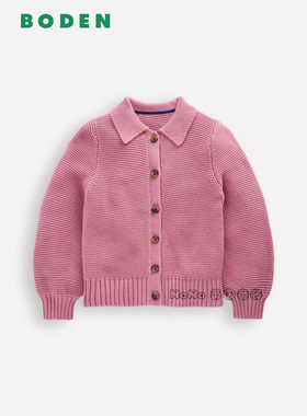 代购英国Mini BODEN女童粉色翻领毛衣针织开衫纯棉2-14岁G5575