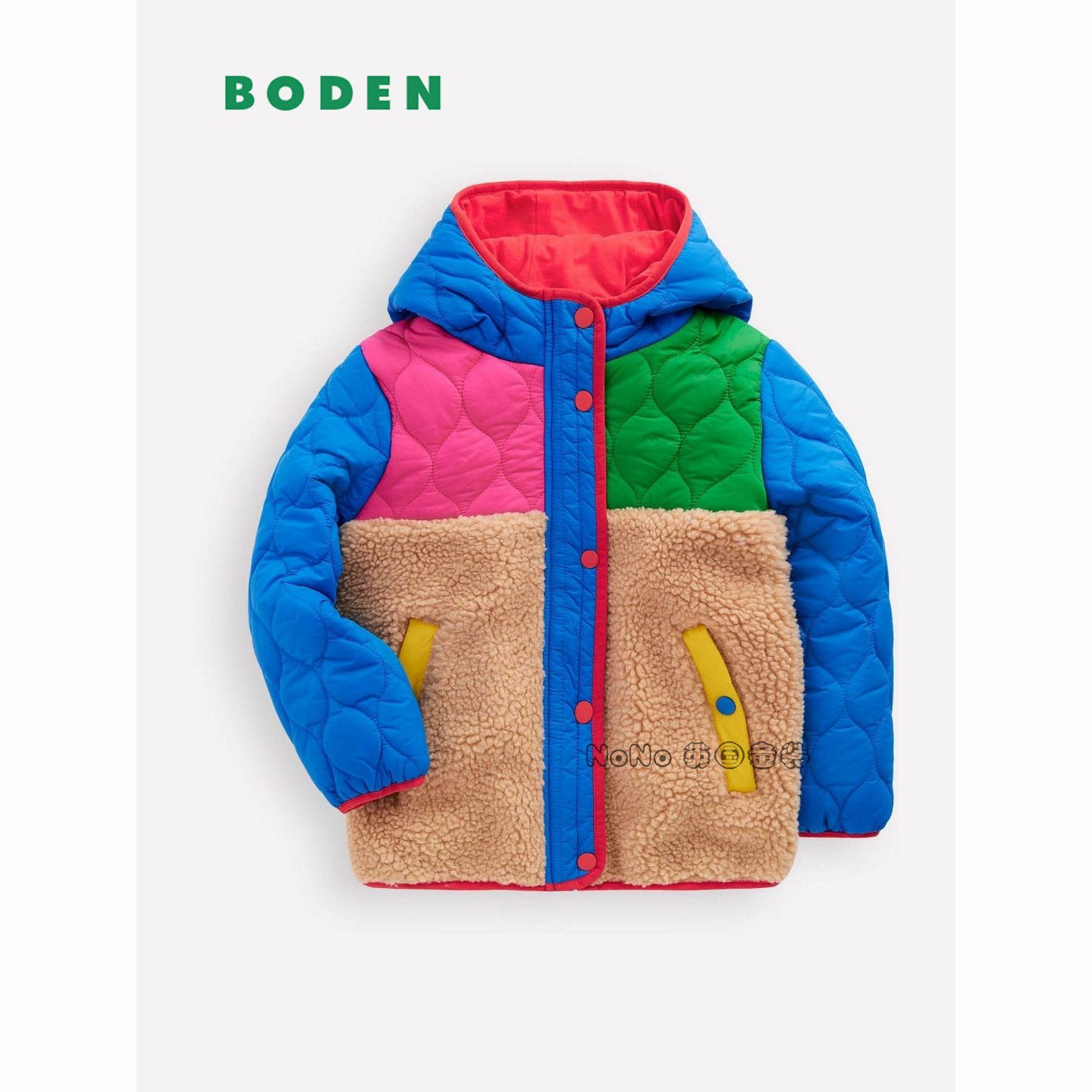 代购英国Mini BODEN儿童红蓝拼色外套羊羔毛棉服加厚棉衣