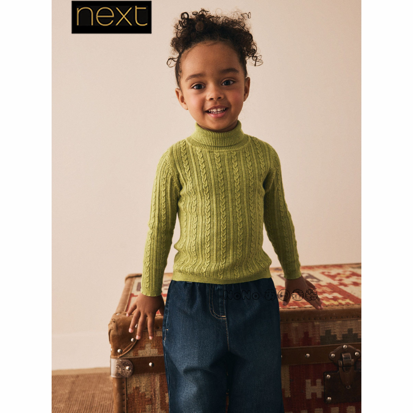 英国Next正品代购女童绿色麻花中高领毛衣针织衫1-10岁F95-819