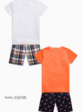 现货Next英国正品男大童白橙色菠萝家居服短袖T恤运动短裤965-336