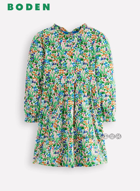 代购英国Mini Boden女童绿色碎花田园长袖连衣裙全棉2-12岁G5741