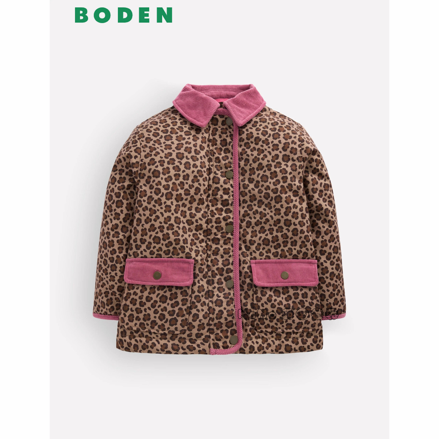 代购英国Mini BODEN女童粉色豹纹防雨雪外套棉服棉衣2-14岁G6112