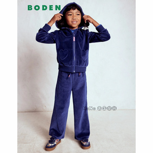 英国Mini Boden女童蓝色爱心丝绒卫衣外套阔腿裤运动2-14岁G4948