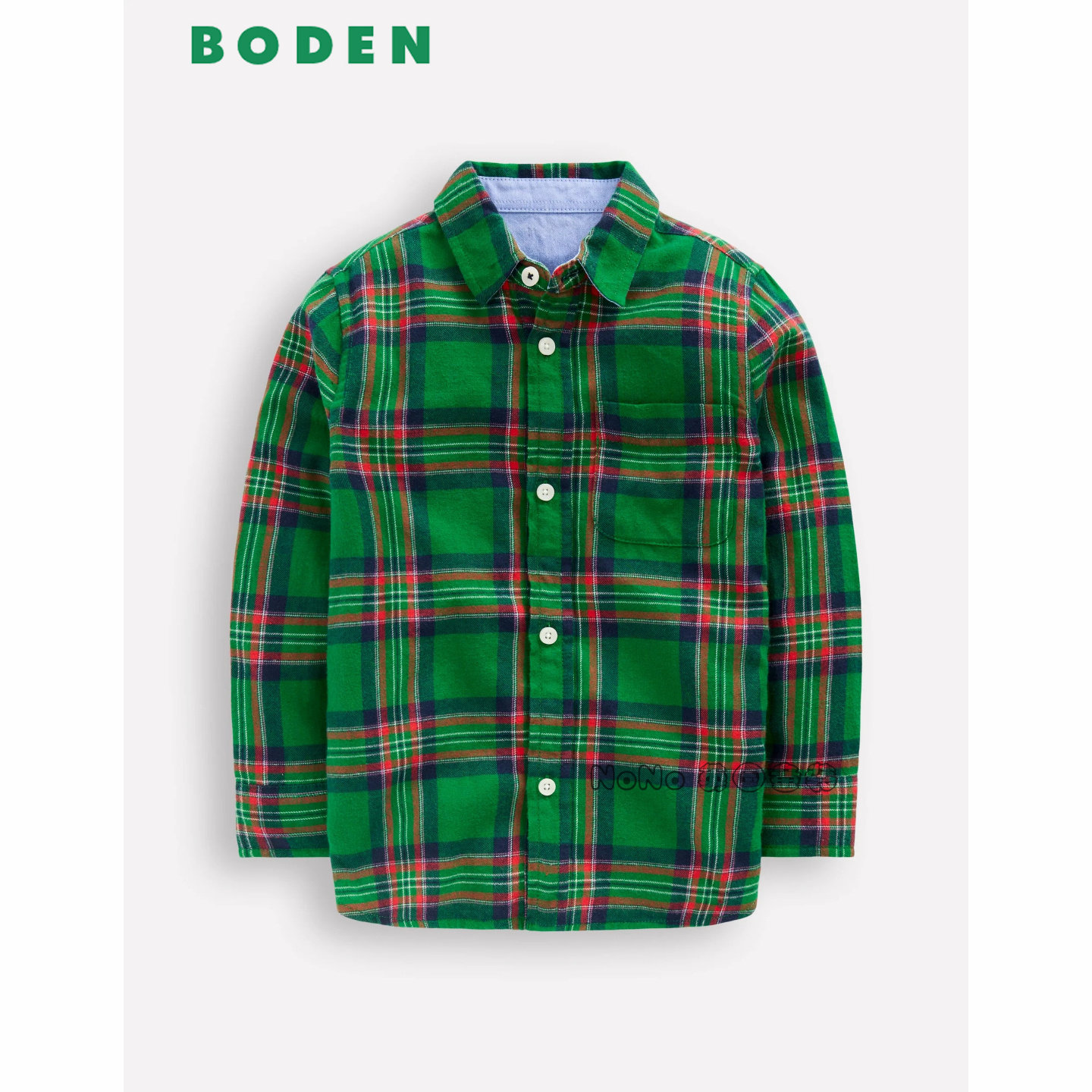 代购英国Mini BODEN男童绿色格子衬衫长袖衬衣纯棉2-14岁B2779