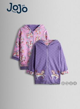 英国JoJo Maman Bebe女童粉紫色独角兽卫衣双面穿外套全棉Y16-440