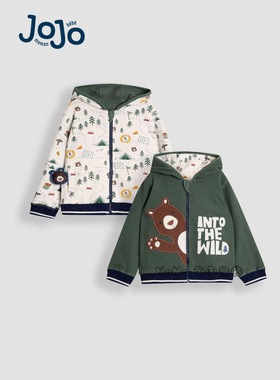 英国JoJo Maman Bebe男童森系小熊绿色双面穿外套运动卫衣F87-355