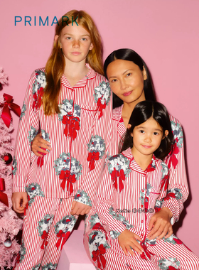代购英国Primark女童红色条纹米妮米奇长袖家居服睡衣裤1-14岁