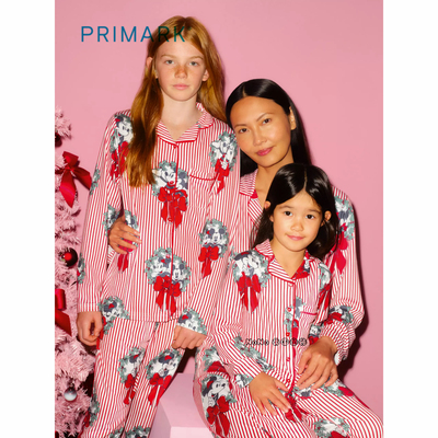 代购英国Primark女童红色条纹米妮米奇长袖家居服睡衣裤1-14岁