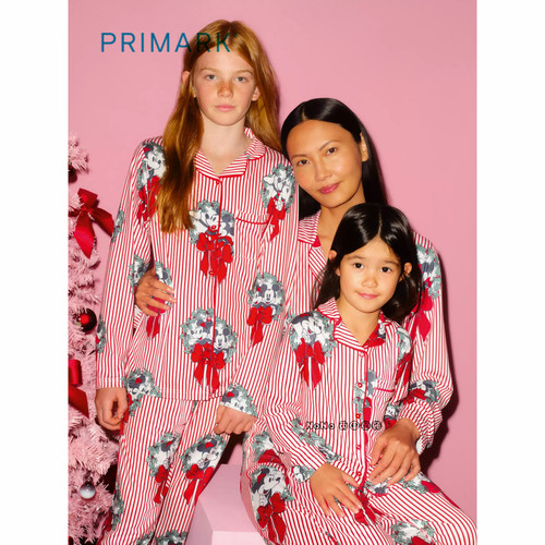 代购英国Primark女童红色条纹米妮米奇长袖家居服睡衣裤1-14岁