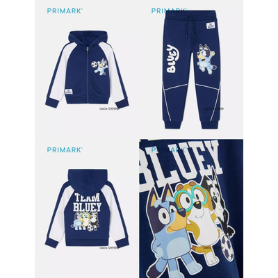 现货英国PRIMARK儿童蓝色布鲁伊卫衣运动衫纯棉休闲宾果连帽卫裤