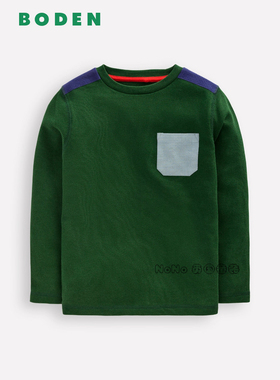 代购英国Mini BODEN男童深绿色华夫格长袖T恤全棉休闲2-14岁B3207