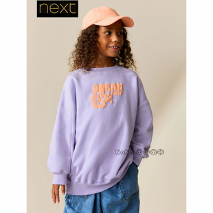 16岁W89 730 上衣卫衣圆领新款 英国Next女大童亲子紫色花朵长款