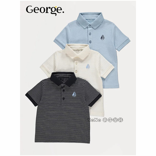 代购英国乔治George男童蓝白色帆船POLO短袖T恤全棉新款1401926