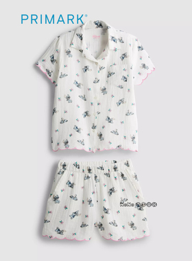英国Primark女童纱布柔软史迪仔奇满印短袖家居服睡衣裤5-15岁