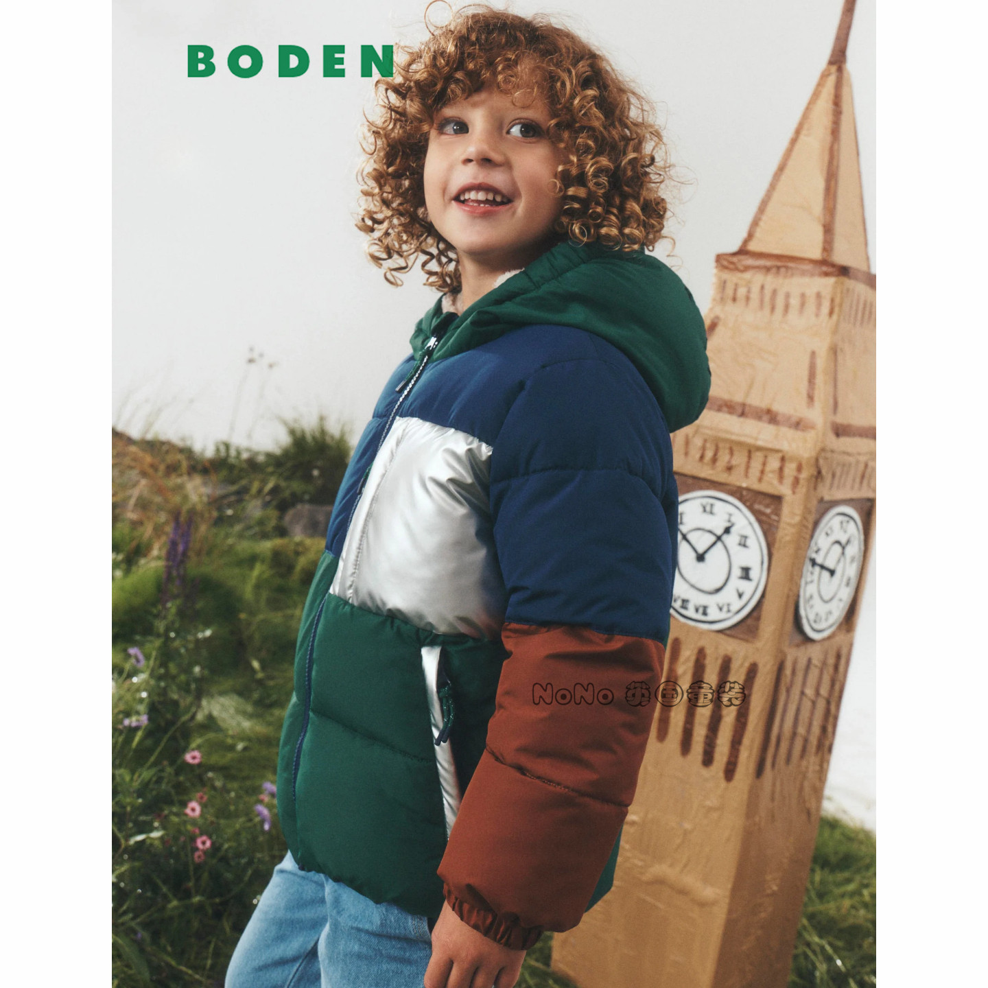 英国Mini BODEN男童绿银蓝色防雨雪外套棉服加厚棉衣2-12岁B3317