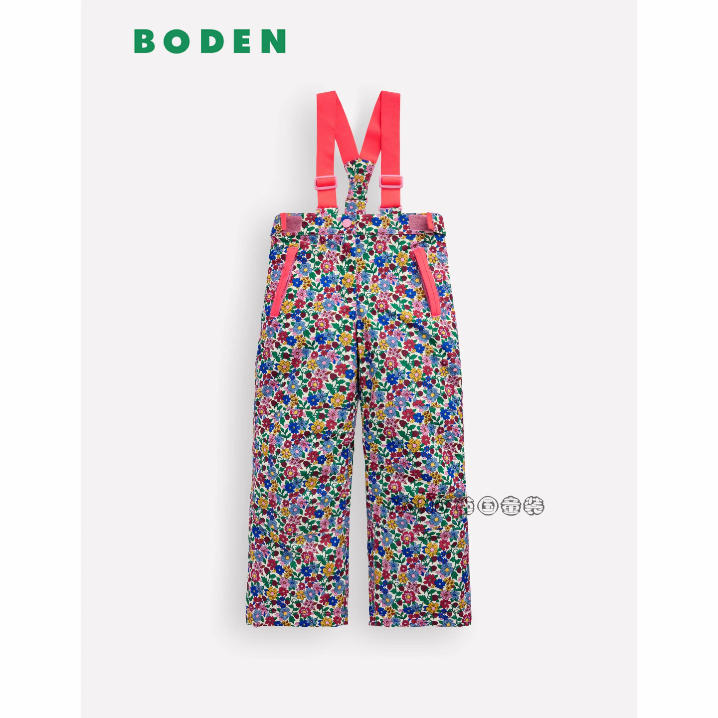 英国Mini Boden女童粉蓝碎花滑雪裤休闲背带防寒保暖2-14岁G6186
