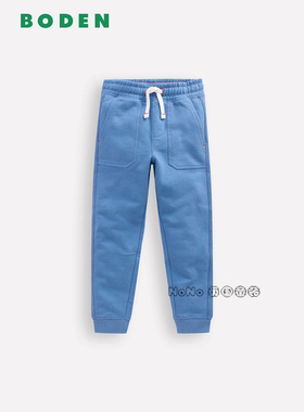 英国Mini Boden儿童墨浅蓝色全棉休闲卫裤松紧腰长裤2-14岁B3062