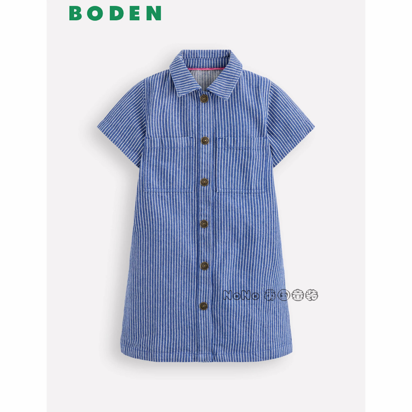 英国Mini Boden女童蓝色牛仔条纹全棉短袖连衣裙2-12岁新款G5934