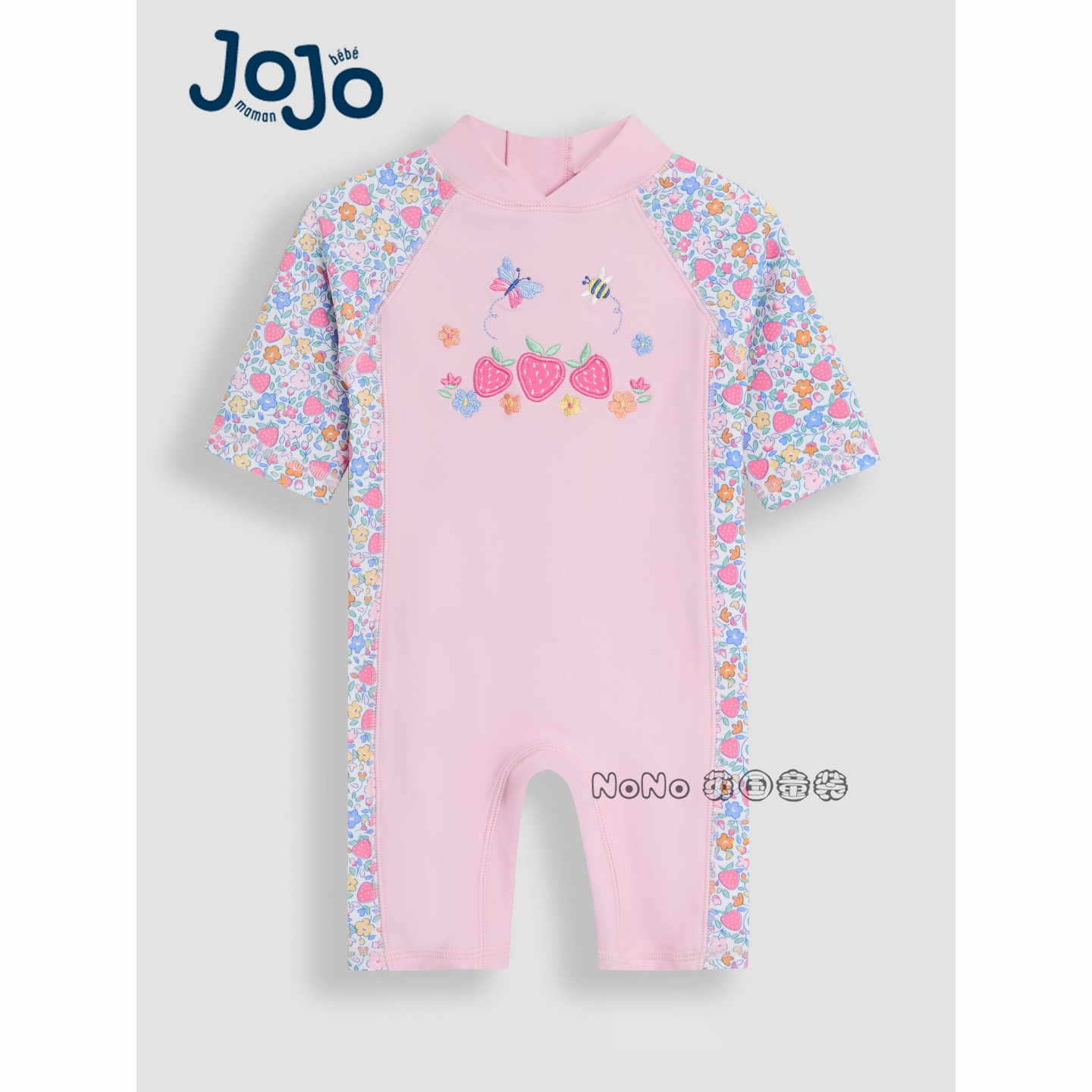 英国Jojo Maman Bebe女童粉色草莓碎花连体泳衣防晒UPF50+AG8-187