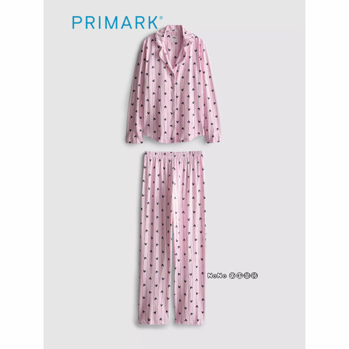 代购英国Primark女款成人大童粉色条纹米妮联名家居服睡衣睡裤