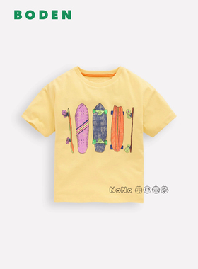 代购英国Mini BODEN男童黄色滑板印花运动短袖T恤全棉2-14岁B3156
