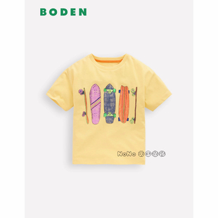 代购英国Mini BODEN男童黄色滑板印花运动短袖T恤全棉2-14岁B3156