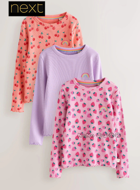 英国Next代购女童LITTLE BIRD粉紫色樱桃草莓长袖T恤全棉W54-587