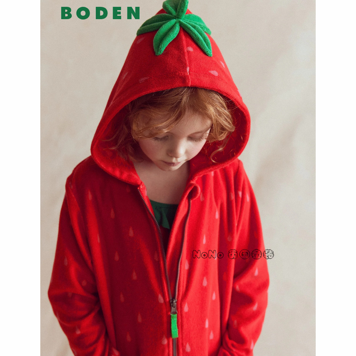 英国Mini Boden女童红色草莓浴袍沙滩巾运动衫2-14岁新款G6042