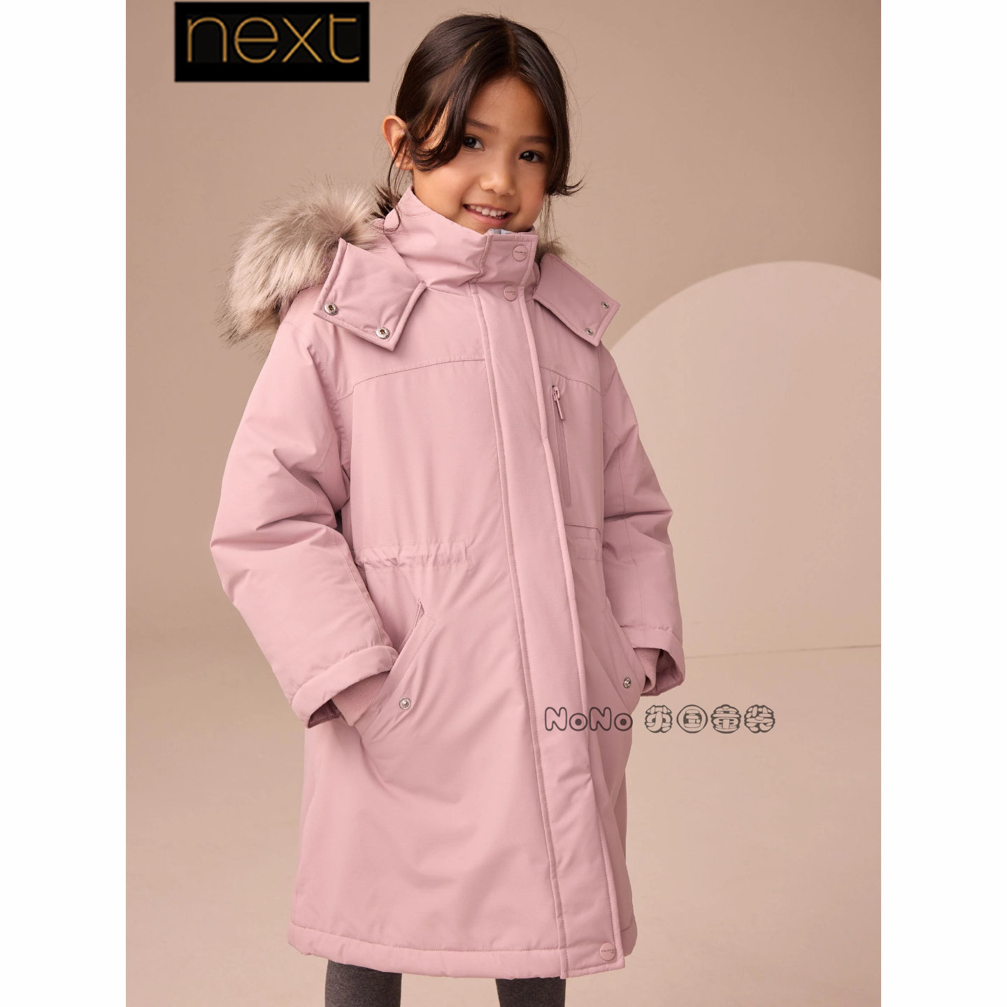英国Next女大童亲子粉色外套加厚长款棉服防雨雪3-16岁AY8-927