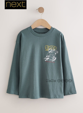 英国Next男大童亲子灰色滑板印花长袖T恤衫纯棉3-16岁圆领F25-295
