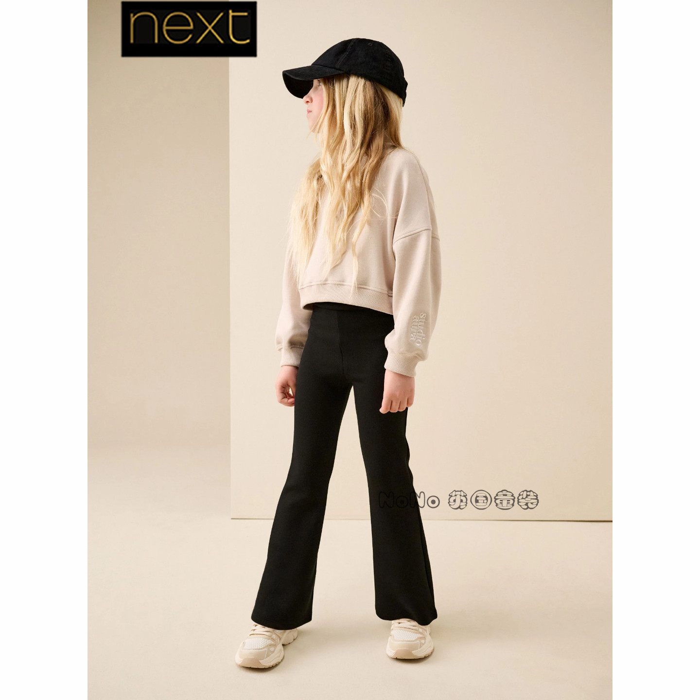 英国Next正品女大童款黑色瑜伽喇叭裤长裤弹力3-16岁新款G75-097