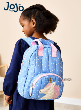 英国Jojo Maman Bebe儿童蓝色碎花独角兽双肩背书包手提W56-821