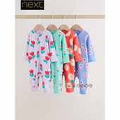 英国Next女婴新生儿粉蓝色花朵印花连体睡衣长爬睡袋纯棉H54 615