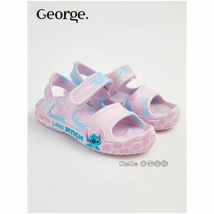 英国乔治George代购女童粉色史迪仔奇凉拖鞋凉鞋洞洞鞋1296982