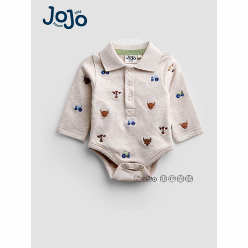 英国Jojo Maman Bebe婴儿拖拉机牦牛POLO三角爬连体包屁衣G39-044