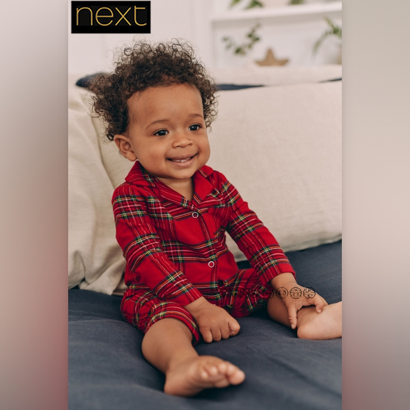 现货英国Next婴儿圣诞新年红格长袖连体睡衣纯棉身爬服N77-788
