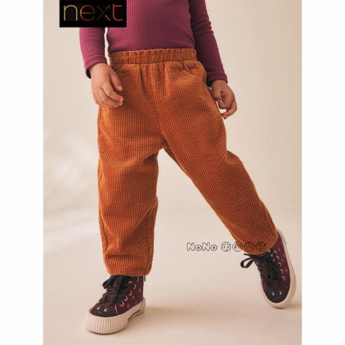 Next英国正品代购女童南瓜色灯芯绒全棉休闲长裤1-7岁新款V55-625