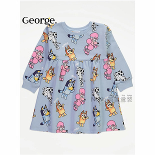 现货英国乔治George女童蓝色布鲁伊BLUEY小狗卫衣裙连衣裙长袖