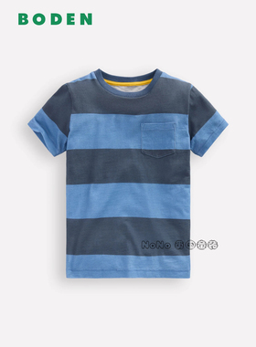 代购英国Mini BODEN正品男童蓝色条纹短袖T恤全棉2-14岁B2967