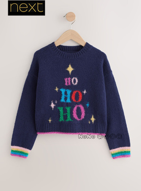 英国Next代购女大童亲子蓝色圣诞针织毛衣针织衫3-16岁F59-682