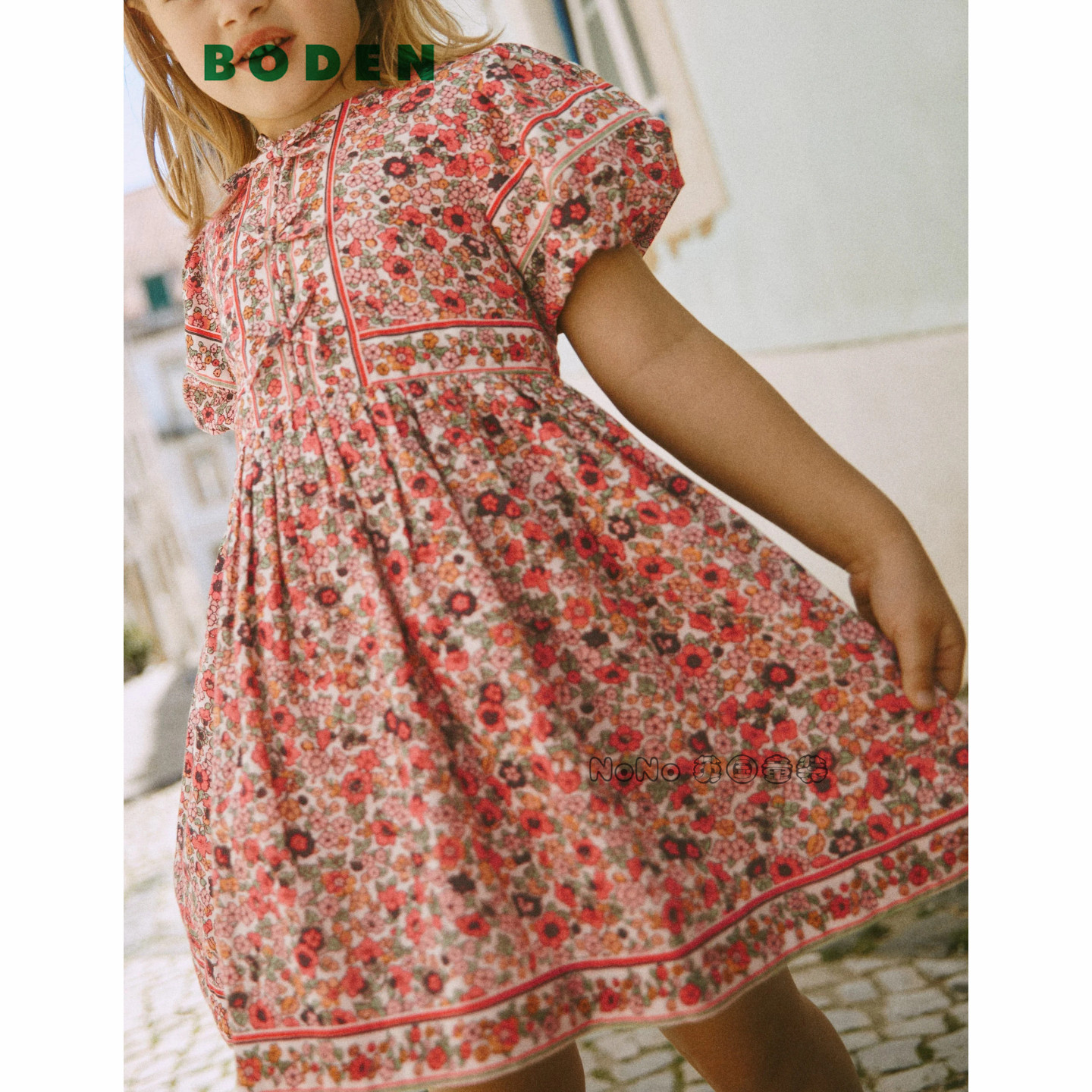 英国Mini Boden女童粉红色碎花全棉短袖连衣裙2-14岁新款G6055