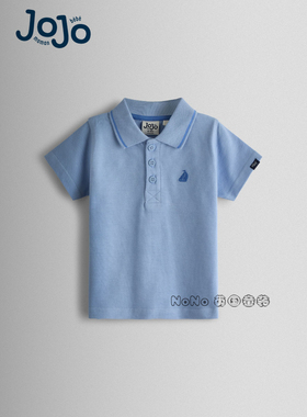 英国Jojo Maman Bebe男童POLO衫蓝色帆船短袖T恤全棉1-7岁Y24-393