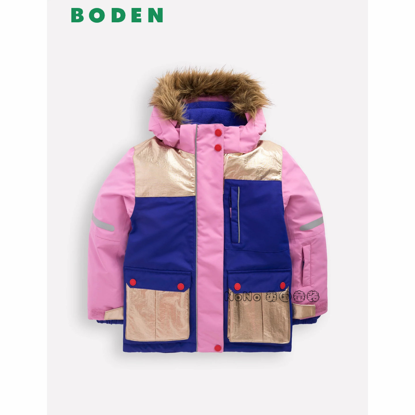 代购英国Mini BODEN女童粉蓝色派克防雨雪外套棉服加厚棉衣G5566
