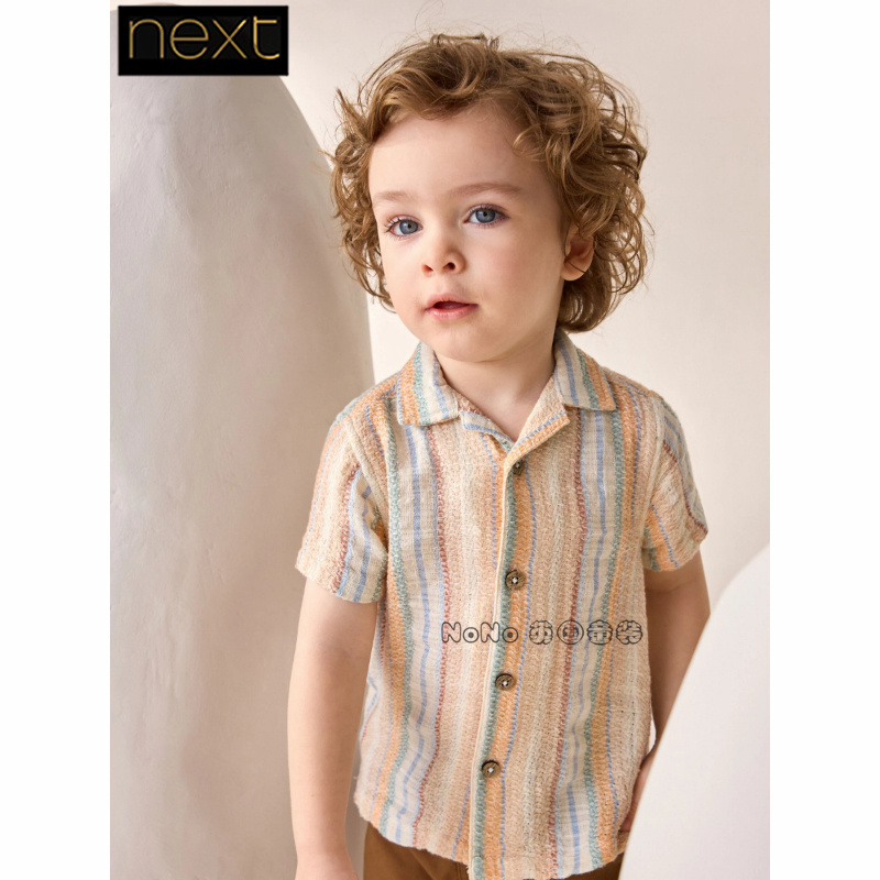 Next英国正品代购新款夏季男童彩色条纹短袖衬衫纯棉衬衣E32-658