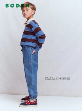 代购英国Mini Boden儿童浅蓝色牛仔裤休闲束口全棉2-14岁B3203