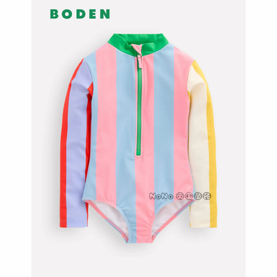 英国Mini BODEN代购彩虹条纹长袖连体泳衣温泉防晒2-14岁G5403