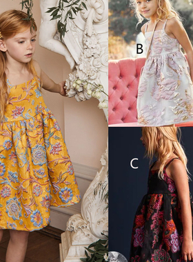 英国Next正品女大童亲子黄色金粉色缇花连衣裙礼服演出U78-094