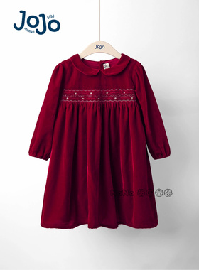 英国JoJo Maman Bebe女童红色丝绒新年打揽连衣裙礼服长袖W26-445