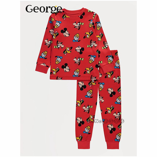 英国乔治George儿童红色米奇高飞长袖家居服睡衣秋裤全棉1372258