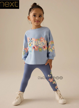 现货英国Next正品女童蓝色布鲁伊长袖T恤打底裤套装E41-046